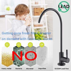 Matte Black Drinking Water Purifier Faucet,Filtered Water Faucet for Kitchen, Sus304 Stainless Steel Beverage Faucet for Under Sink Water Reverse Osmosis Filter System with 1/2" 1/4" 3/8" Tube