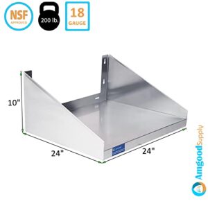 AmGood 24" Long X 24" Deep Stainless Steel Wall Shelf with Side Guards