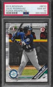 psa 10 julio rodriguez 2019 1st bowman rookie card graded psa 10 gem mint mlb rookie of the year young mariners superstar