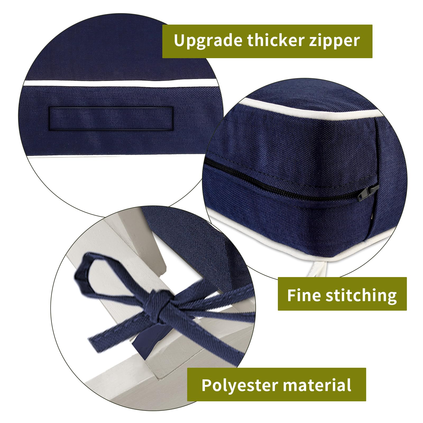 PNP FKJP 2 Pack Outdoor Cushion Washable Covers 20" X 20" X 4"Inch, Water-Resistant Seat Slipcovers, Patio Furniture Covers with Zipper and Tie, Navy (Only Covers)