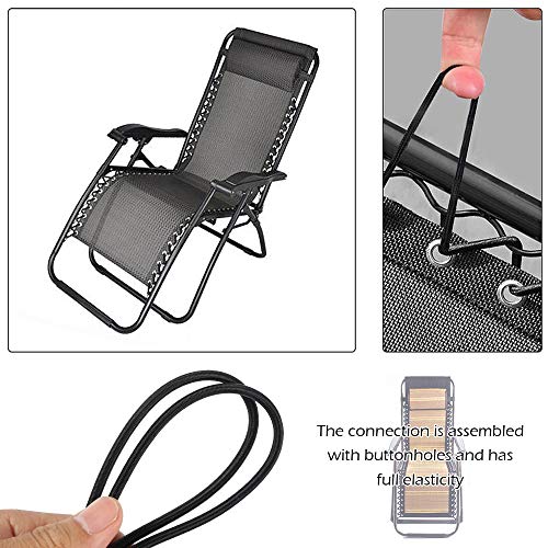 Replacement Elastic Cord Laces for Zero Gravity Chair, 4 Cords Black Anti Gravity Chair Universal Replacement Recliner Repair Tool Kit for Outdoor Lounge Chair, Bungee Garden Lawn Patio Chairs