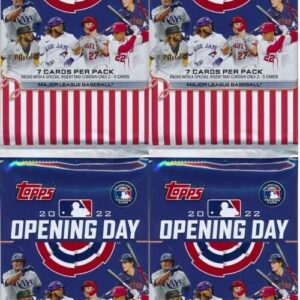 2022 Topps Opening Day Baseball Collection of FOUR (4) Factory Sealed HOBBY Packs with 28 Cards! EVERY Pack Includes 1 Insert! Look for Autos of Mike Trout, Fernando Tatis, Shohei Ohtani & Many More!