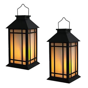 decorative lantern with led flameless candle with 6hr timer -13" vintage decor battery powered candle lantern，decorative hanging lantern for patio -tabletop lantern-outdoor lantern (2 pack)