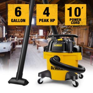 DEWALT 6 Gallon DXV06PZ 4 Peak HP Poly Wet/Dry Vac, Heavy-Duty Shop Vacuum with Blower Function Yellow+Black