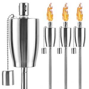 Oil Torch Lamp Torch for Patio/Garden/Lawn/Backyard - 55 inch - Stainless Steel - Fiber Glass Wick - Set of 4 Pieces-Outdoor Oil Lamp for Citronella