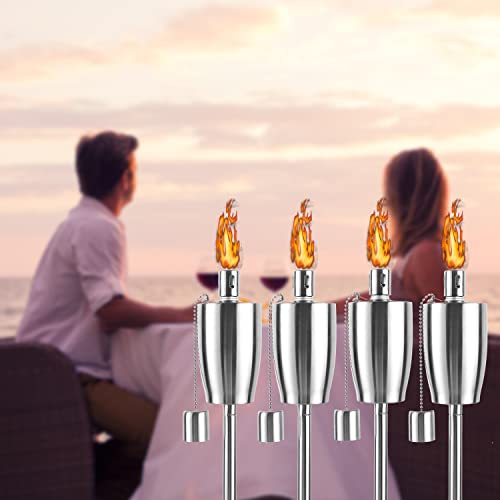 Oil Torch Lamp Torch for Patio/Garden/Lawn/Backyard - 55 inch - Stainless Steel - Fiber Glass Wick - Set of 4 Pieces-Outdoor Oil Lamp for Citronella