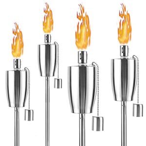 Oil Torch Lamp Torch for Patio/Garden/Lawn/Backyard - 55 inch - Stainless Steel - Fiber Glass Wick - Set of 4 Pieces-Outdoor Oil Lamp for Citronella