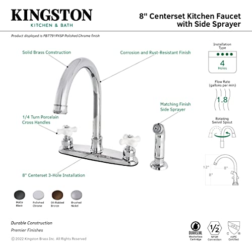 Kingston Brass FB7790PXSP Victorian 8-Inch Centerset Kitchen Faucet with Sprayer, Matte Black