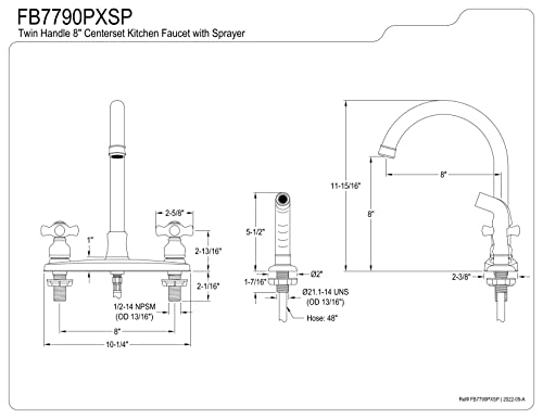 Kingston Brass FB7790PXSP Victorian 8-Inch Centerset Kitchen Faucet with Sprayer, Matte Black