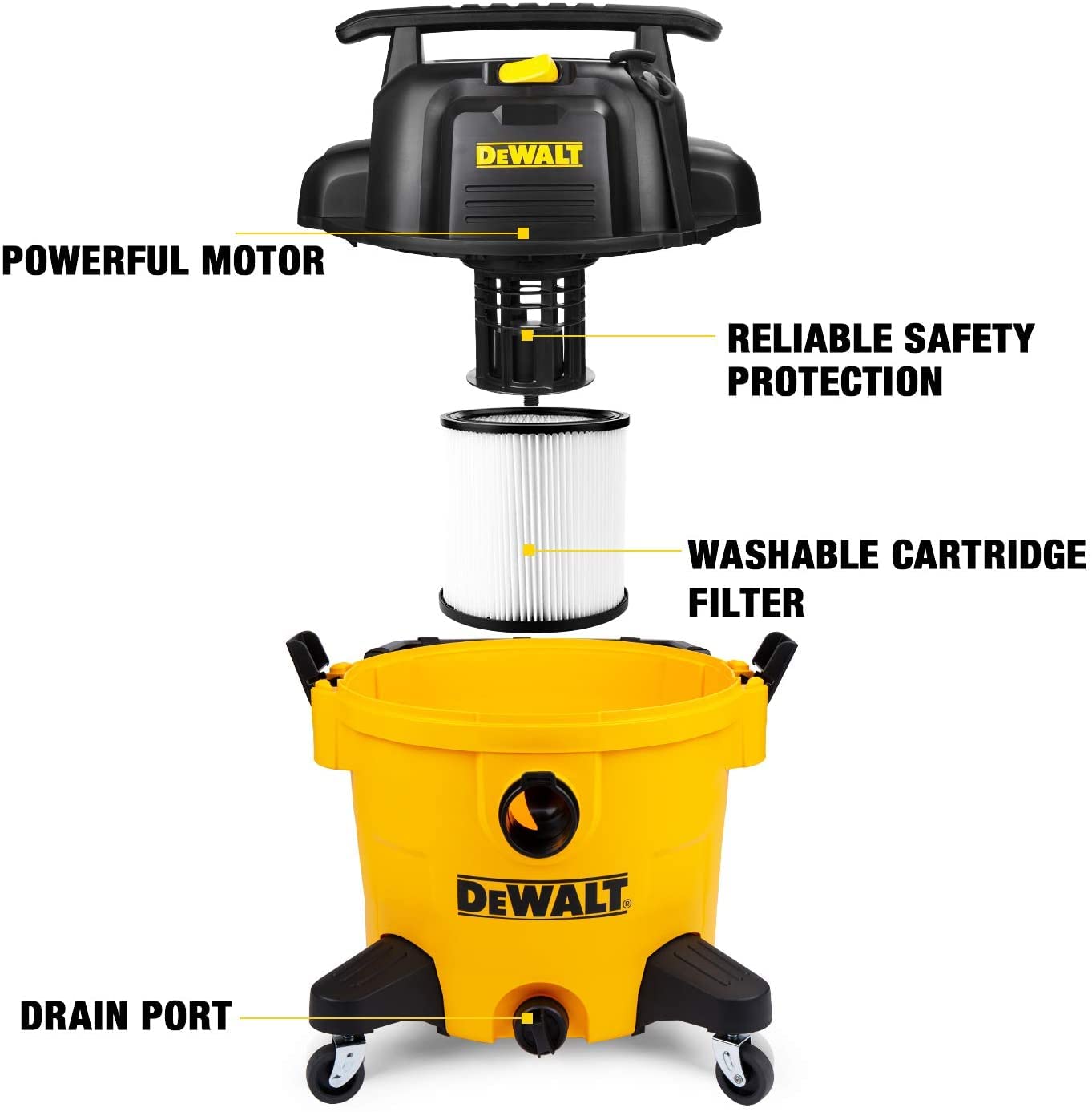 DeWALT DXV10PZ 10 Gallon 5.5 Peak HP Poly Wet Dry Vacuum, Yellow