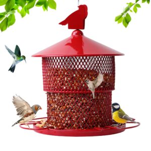 metal bird feeders for outdoors hanging, squirrel proof bird feeder, 4 lbs large capacity, heavy duty, 6 perches, supports cardinals, finch, blue jay,sparrows and outside wild birds