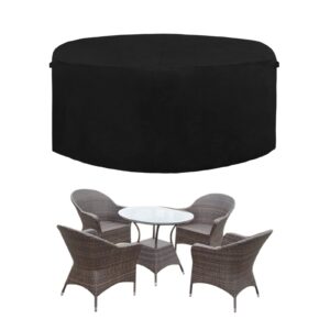 easy-going 600d heavy duty round patio furniture cover, outdoor table and chair set cover, waterproof outdoor sectional furniture set cover (62" diax 28" h, black)