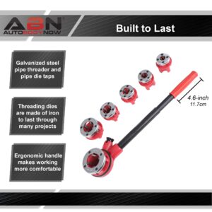 ABN Ratchet Pipe Threader - Galvanized Pipe Threader Kit with 6 Iron Pipe Dies for Threading Metal and PVC Pipes