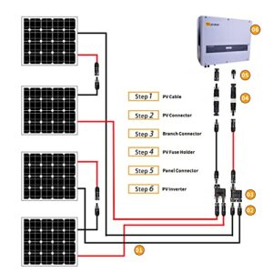 Triproton Solar Cable Connector, IP68 Waterproof, 1500V Tinned Copper Pins, for Solar System, Black 5 Pairs,with 2 Special Spanners (for 8 awg Cable)