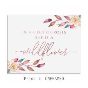 In A Field Of Roses, She Is A Wildflower, Girl Room Wall Decor, Floral Flowers Print, Child Art, Nursery Print, Wildflower Decor, Unframed (8X10 INCH)