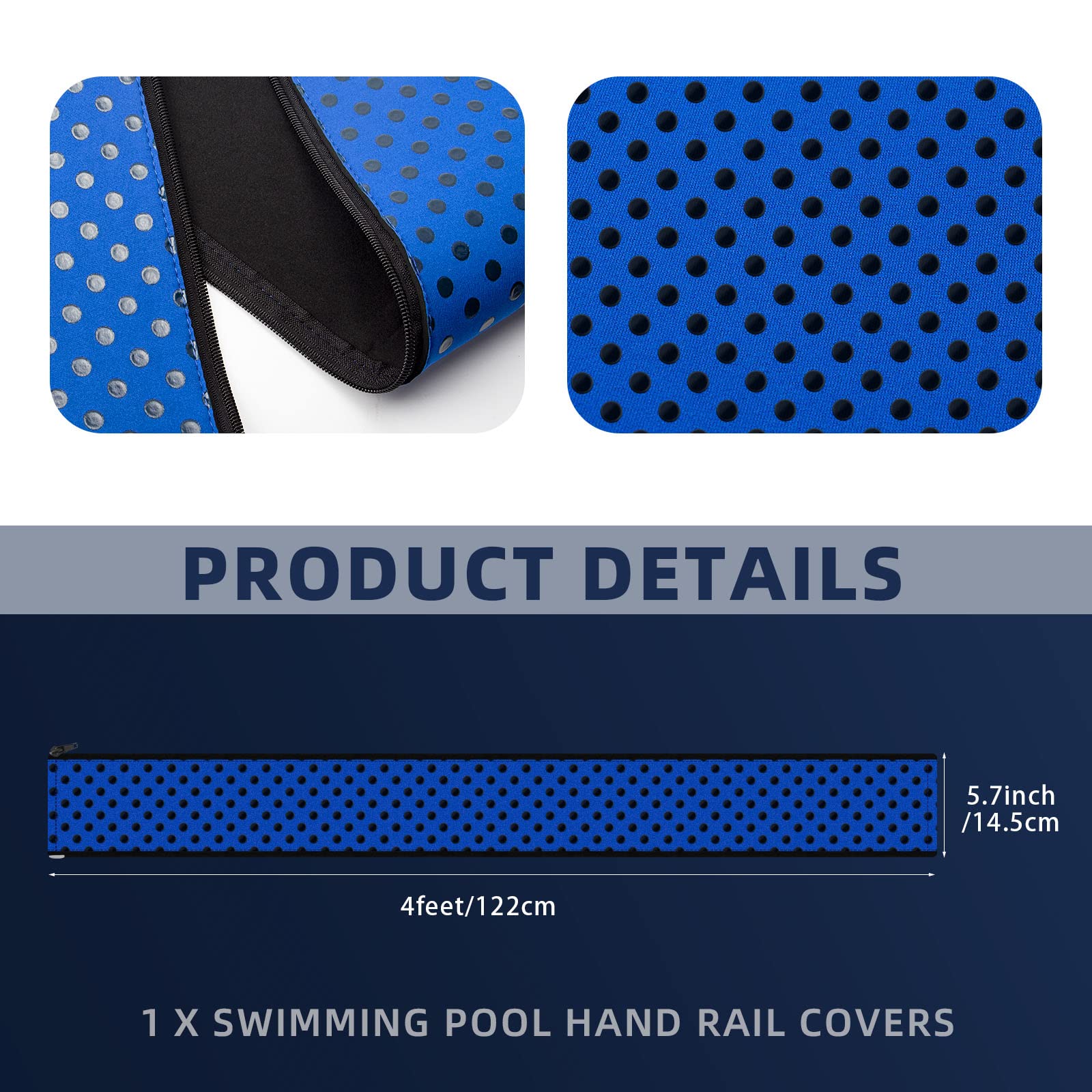 Neoprene Zippered Pool Handrail Cover 4 Feet Slip Resistant Rail Grip for Swimming Pool Hand Railing Cover