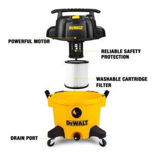 DEWALT 9 Gallon DXV09PZ New Version Poly Wet/Dry Vac, Heavy Duty Shop Vacuum for Jobsite/Workshop, Yellow