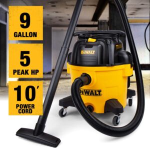 DEWALT 9 Gallon DXV09PZ New Version Poly Wet/Dry Vac, Heavy Duty Shop Vacuum for Jobsite/Workshop, Yellow