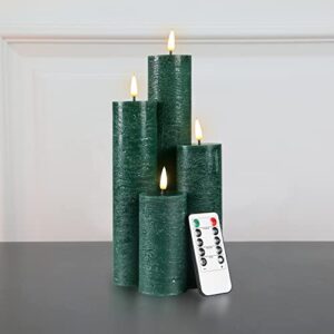 duduta green flameless led pillar candles with remote Φ 2" h 4" 6" 8" 10", slim tall battery operated st patricks day candles set of 4