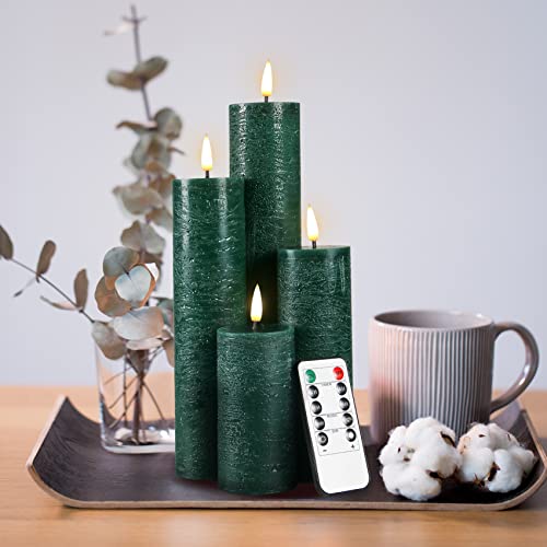 duduta Green Flameless LED Pillar Candles with Remote Φ 2" H 4" 6" 8" 10", Slim Tall Battery Operated St Patricks Day Candles Set of 4