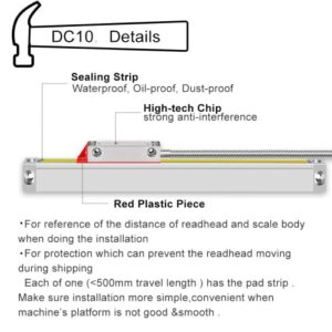 High Accuracy Linear Scale Encoder 5um 270mm (10") Travel Length for Lathe Machine Milling Machine DRO Tools