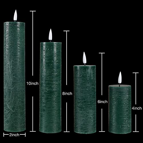 duduta Green Flameless LED Pillar Candles with Remote Φ 2" H 4" 6" 8" 10", Slim Tall Battery Operated St Patricks Day Candles Set of 4