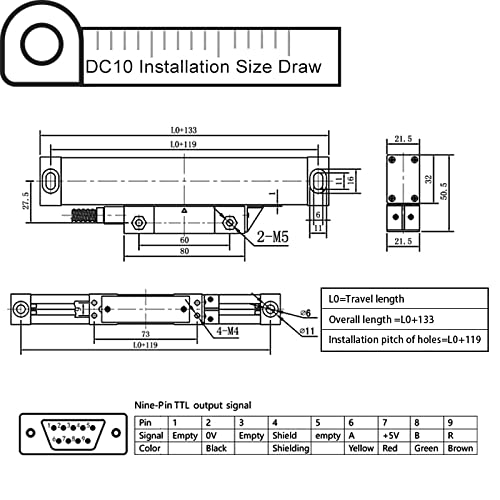 High Accuracy Linear Scale Encoder 5um 270mm (10") Travel Length for Lathe Machine Milling Machine DRO Tools