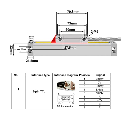 High Accuracy Linear Scale Encoder 5um 270mm (10") Travel Length for Lathe Machine Milling Machine DRO Tools