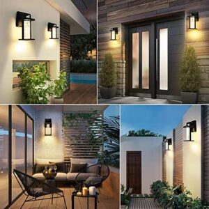 VDKK Modern Outdoor Wall Light Fixture,Dusk to Dawn Wall Mount for House with Bubble Crystal Glass,Black Front Porch Lights Waterproof 10W 480LM Integrated Sconce,3000K for House Patio