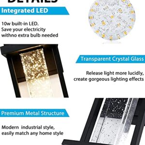 VDKK Modern Outdoor Wall Light Fixture,Dusk to Dawn Wall Mount for House with Bubble Crystal Glass,Black Front Porch Lights Waterproof 10W 480LM Integrated Sconce,3000K for House Patio