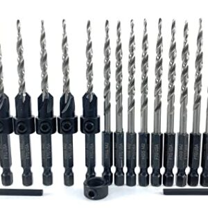 FTG USA Countersink Drill Bit Set 6 Pc #8 (11/64") with 13 Pc Replacement Countersink Drill Bit #8 (11/64") Pro Pack Countersink Set, Tapered Countersink Bit, 1 Stop Collar, 2 Hex Wrench