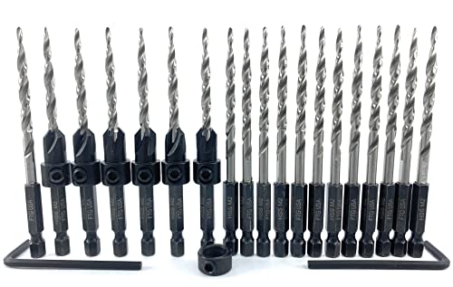 FTG USA Countersink Drill Bit Set 6 Pc #8 (11/64") with 13 Pc Replacement Countersink Drill Bit #8 (11/64") Pro Pack Countersink Set, Tapered Countersink Bit, 1 Stop Collar, 2 Hex Wrench