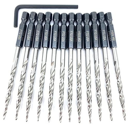 FTG USA Countersink Drill Bit Set 6 Pc #8 (11/64") with 13 Pc Replacement Countersink Drill Bit #8 (11/64") Pro Pack Countersink Set, Tapered Countersink Bit, 1 Stop Collar, 2 Hex Wrench