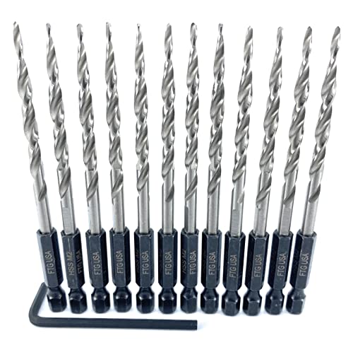 FTG USA Countersink Drill Bit Set 6 Pc #8 (11/64") with 13 Pc Replacement Countersink Drill Bit #8 (11/64") Pro Pack Countersink Set, Tapered Countersink Bit, 1 Stop Collar, 2 Hex Wrench