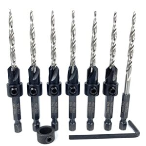 FTG USA Countersink Drill Bit Set 6 Pc #8 (11/64") with 13 Pc Replacement Countersink Drill Bit #8 (11/64") Pro Pack Countersink Set, Tapered Countersink Bit, 1 Stop Collar, 2 Hex Wrench