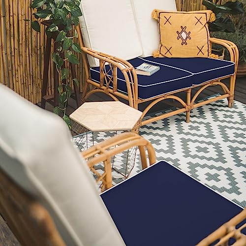 PNP FKJP 2 Pack Outdoor Chair Cushion 20" X 20" X 4", Waterproof Outdoor Seat Cushions with Non-Skid Ties, Navy (Cushion + Cover)