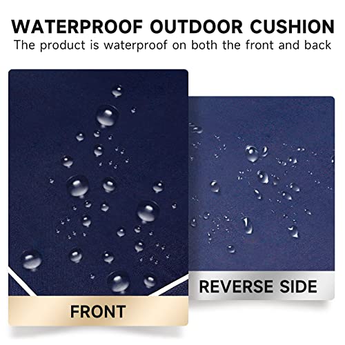 PNP FKJP 2 Pack Outdoor Chair Cushion 20" X 20" X 4", Waterproof Outdoor Seat Cushions with Non-Skid Ties, Navy (Cushion + Cover)