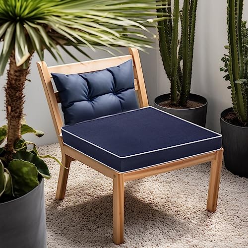 PNP FKJP 2 Pack Outdoor Chair Cushion 20" X 20" X 4", Waterproof Outdoor Seat Cushions with Non-Skid Ties, Navy (Cushion + Cover)