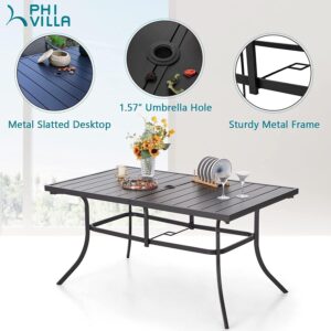 PHI VILLA 7 PCS Patio Dining Set, Outdoor Table Chair Set with Large Metal Table, 6 High Back Patio Chairs Include 4 Fixed and 2 Swivel Chair, Patio Furniture Dining Set for Patio Lawn Garden