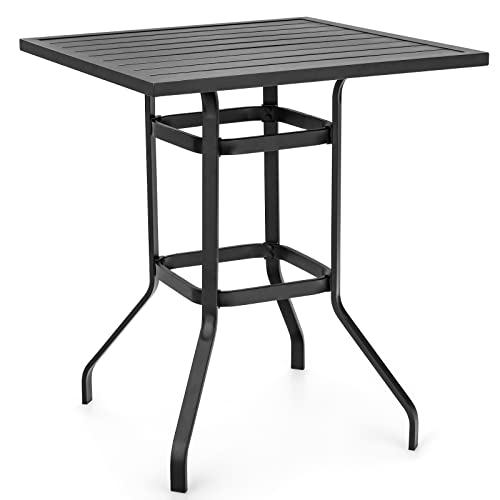 Tangkula Patio Bar Height Table, 32 Inch Outdoor Steel Square Bar Table, Bistro High Top Table W/Powder-Coated Tabletop, Solid Metal Frame, Ideal for Backyard, Poolside, Garden (Black)