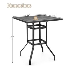 Tangkula Patio Bar Height Table, 32 Inch Outdoor Steel Square Bar Table, Bistro High Top Table W/Powder-Coated Tabletop, Solid Metal Frame, Ideal for Backyard, Poolside, Garden (Black)