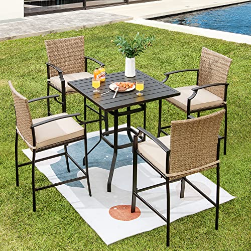 Tangkula Patio Bar Height Table, 32 Inch Outdoor Steel Square Bar Table, Bistro High Top Table W/Powder-Coated Tabletop, Solid Metal Frame, Ideal for Backyard, Poolside, Garden (Black)