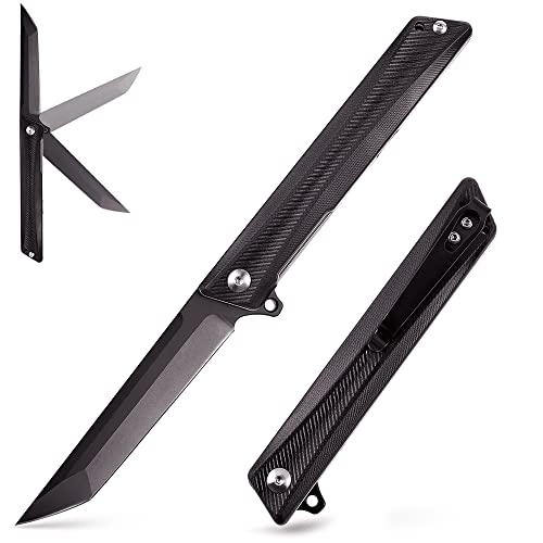 Lsqurel Pocket Knife, G-10 Carbon Fiber Handle + D2 Steel PVD Titanium Coating Blade for Men EDC Folding Knife Spring Assisted Knife 8.5 INCH