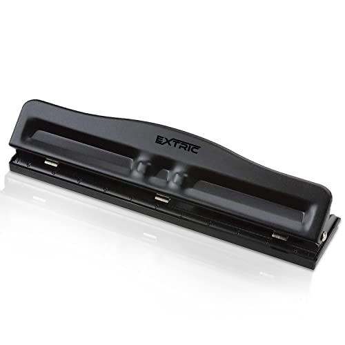 3 Hole Punch, Adjustable, 3 Hole Puncher for Binder, 10 Sheet Capacity Hole Puncher Black Metal Hole Puncher 3 Ring, Rubber Base Three Hole Punch and Easy Clean Tray