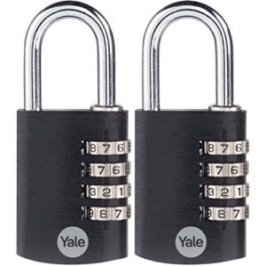 yale 2 pack 4 digit combination lock outdoor waterproof padlock for school gym locker, sports locker, fence, toolbox, gate, case, hasp storage (black)
