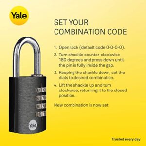 Yale 2 Pack 4 Digit Combination Lock Outdoor Waterproof Padlock for School Gym Locker, Sports Locker, Fence, Toolbox, Gate, Case, Hasp Storage (Black)