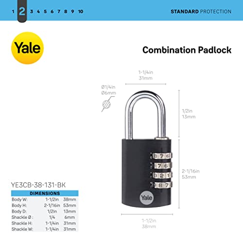 Yale 2 Pack 4 Digit Combination Lock Outdoor Waterproof Padlock for School Gym Locker, Sports Locker, Fence, Toolbox, Gate, Case, Hasp Storage (Black)