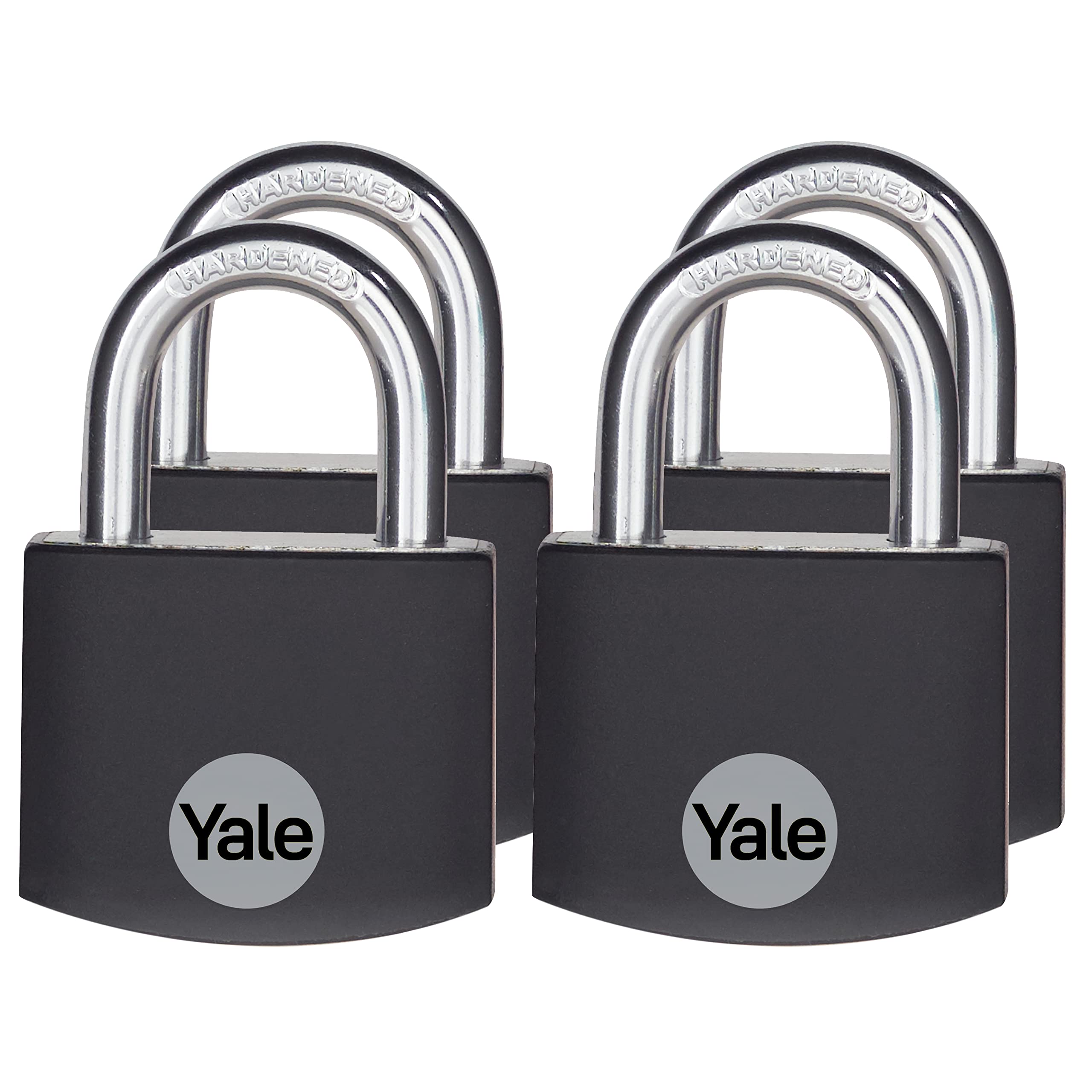 Yale Small Covered Aluminum Padlock with 4 keyed Alike Keys for Gym Locker, Luggage, and Cases (4 Pack)