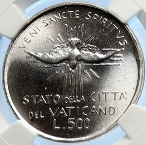 1978 1978 vatican city cardinal arms & dove genuine ar 500 lire ms 67 ngc