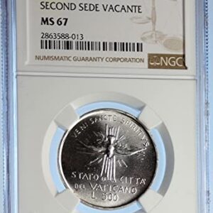 1978 1978 VATICAN City CARDINAL Arms & DOVE Genuine AR 500 Lire MS 67 NGC